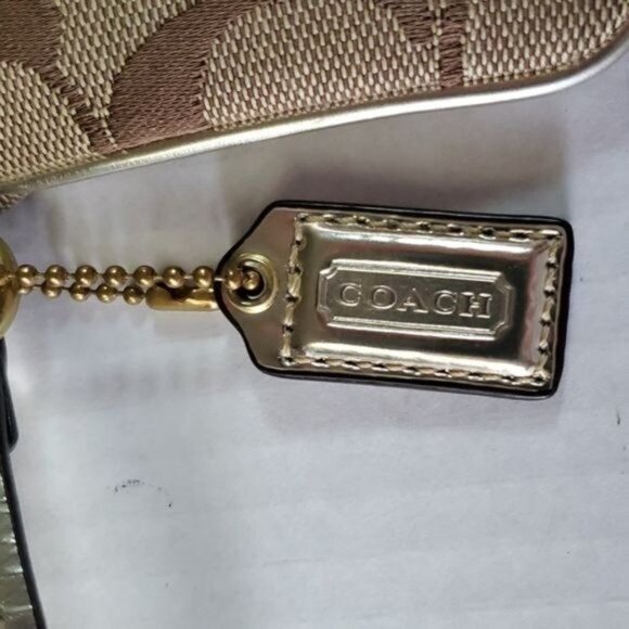 Coach GOLD Signature Logo Canvas Pouch Wristlet Clutch Wallet Bag WOMEN'S WOMANS - Picture 13 of 16